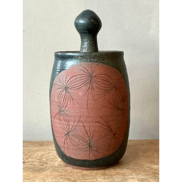 Ceramic Vintage Boho Original Studio Pottery Lidded Vase For Sale - Image 7 of 12