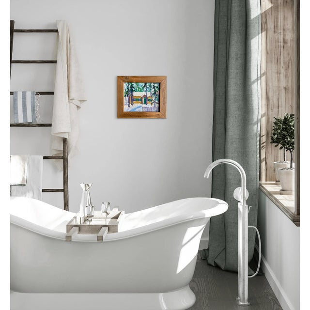 Yellow Tahoe Cabin Snowscape, Contemporary Original Oil Painting For Sale - Image 8 of 14