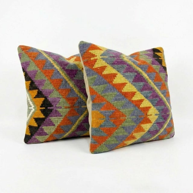 Mid-Century Modern Modern Kilim Pillow Cover 24'' X 24'' - Set of Two For Sale - Image 3 of 4