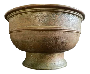 19th Century Indonesian Bronze Bokor Bowl With Hindu and Floral Motifs