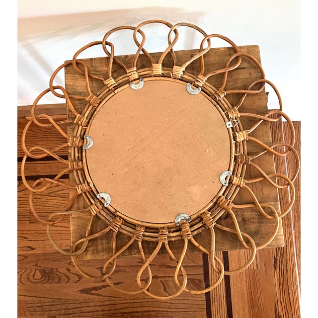Vintage Rattan Sunburst Mirror | 21” Boho Coastal Wall Mirror For Sale - Image 9 of 11