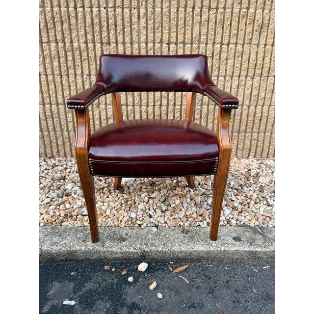 Late 20th Century Hickory Leather Company Set of Four Vintage Burgundy/ Oxblood Vinyl Brass Nailhead Armchairs For Sale In Washington DC - Image 6 of 11