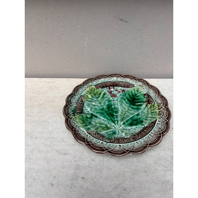 French Majolica chesnut leaf plate signed Villeroy & Boch, circa 1890.