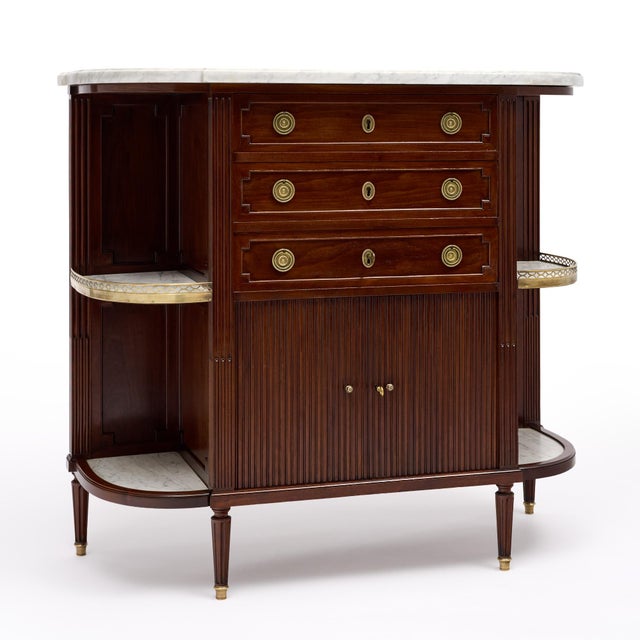 Late 19th Century French Louis XVI Style Mahogany Buffet With Marble Shelves and Tambour Doors, Circa 1880 For Sale - Image 5 of 8