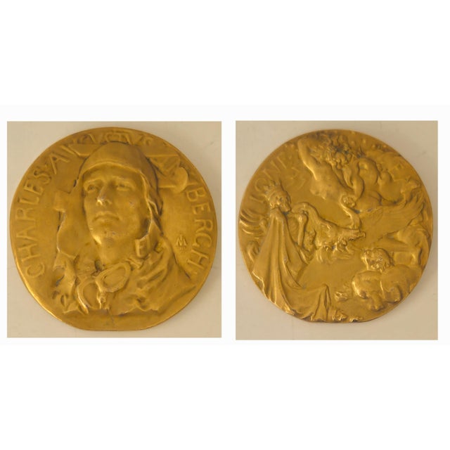 American 1930s Society of Medalists Gold Leaf Over Bronze Medal Commemorating Charles Lindbergh For Sale - Image 3 of 11