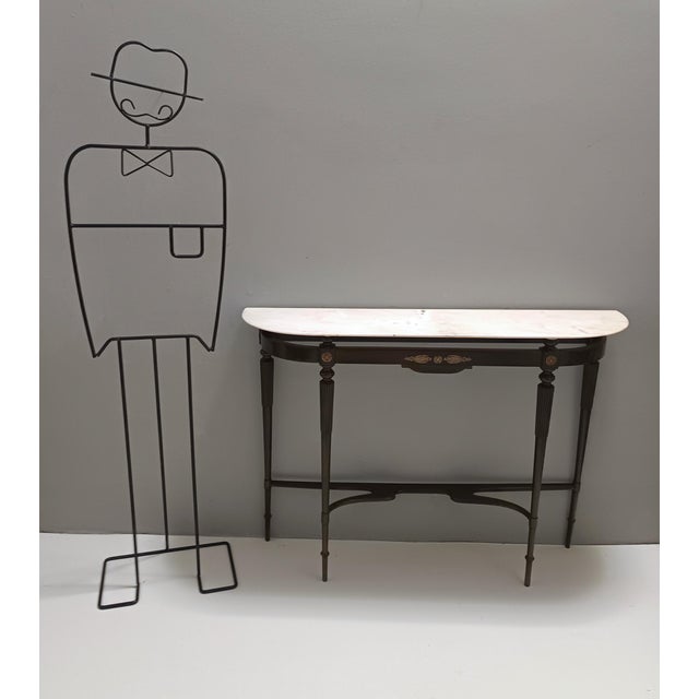 Mid-Century Modern Portuguese Demi Lune Console Table in Ebonized Beech with Pink Marble Top, Italy, 1960s For Sale - Image 3 of 15