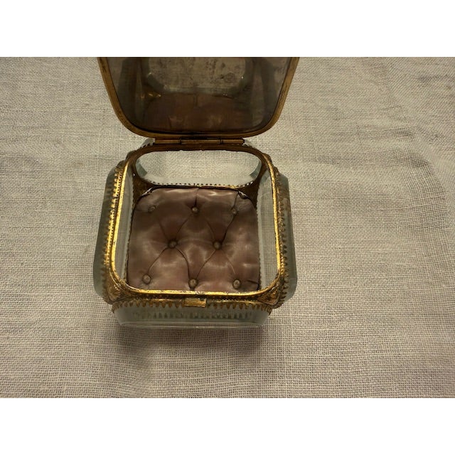 Antique French Beveled Glass and Brass Jewelry Casket For Sale - Image 4 of 7