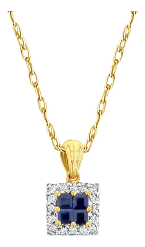 Sapphire Diamond Square Pendant .95cttw 14k Yellow Gold