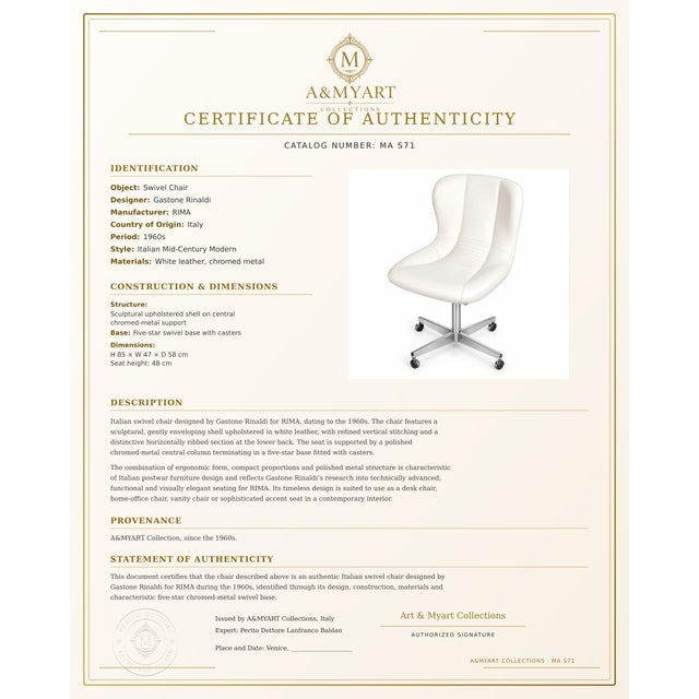 Animal Skin Vintage Italian Swivel Chair in White Leather and Chrome by Gastone Rinaldi for Rima, 1960s For Sale - Image 7 of 11