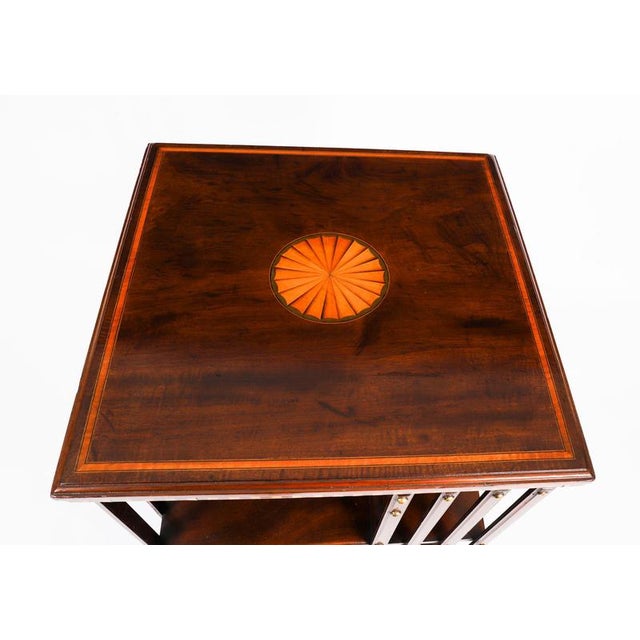 Antique 20th Century Edwardian Flame Mahogany & Inlaid Revolving Bookcase, 1890s For Sale - Image 4 of 11