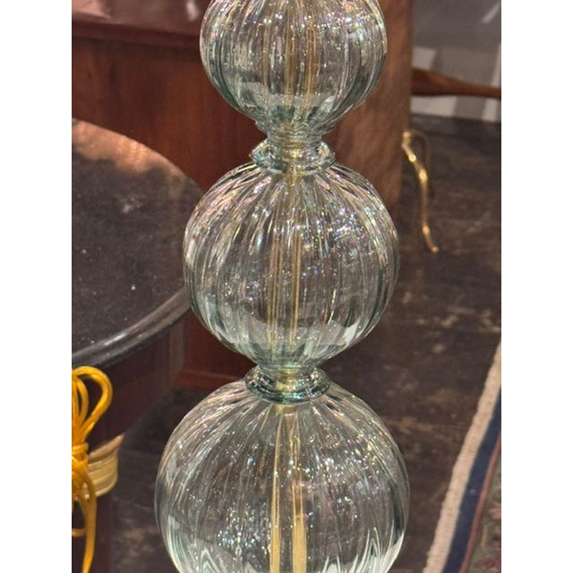 Early 21st Century Murano Fontana Green Glass Ball Form Lamps - a Pair For Sale - Image 5 of 7