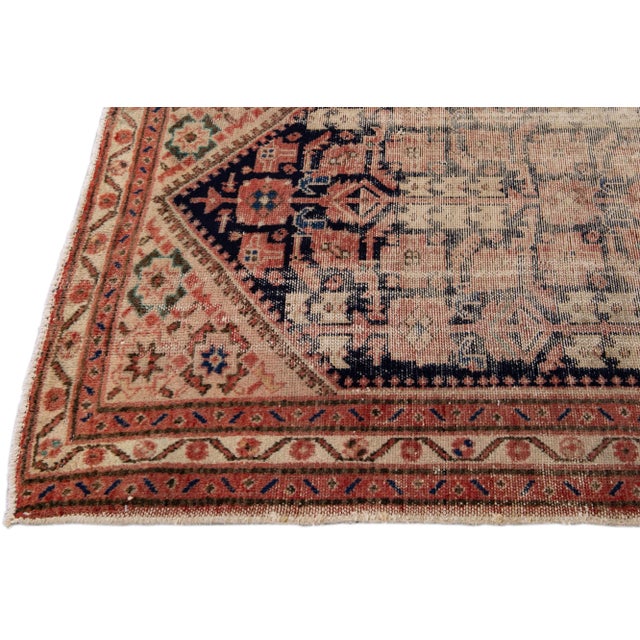 Textile Vintage Malayer Handmade Distressed Rust Wool Runner For Sale - Image 7 of 9