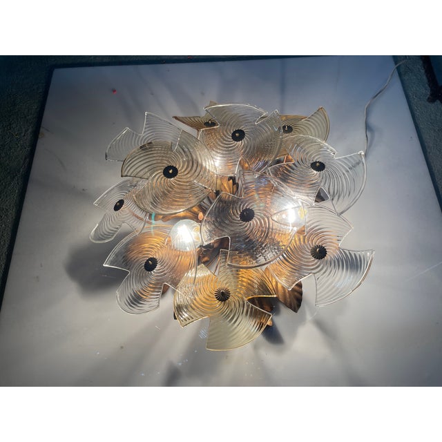 Murano Glass Flower Flush Mount with Tole Gilt For Sale - Image 7 of 13