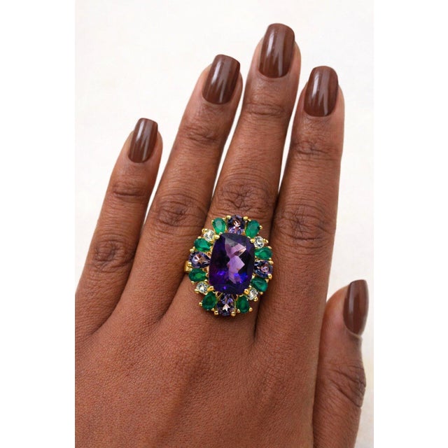 Bochic “Capri” Vintage Amethyst, Sapphire & Green Onyx — 18K Gold & Silver For Sale - Image 4 of 13