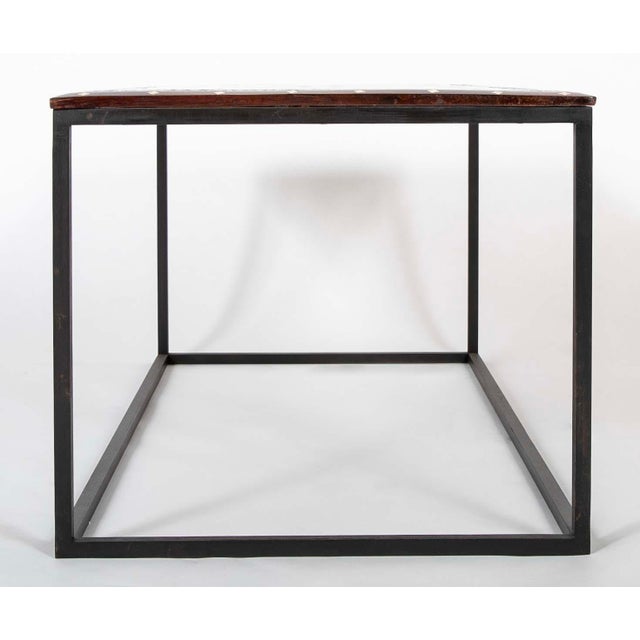 Antique Anglo Indian Coffee Table Rosewood Top With Maquetry Inlay on Custom Steel Base For Sale - Image 11 of 11