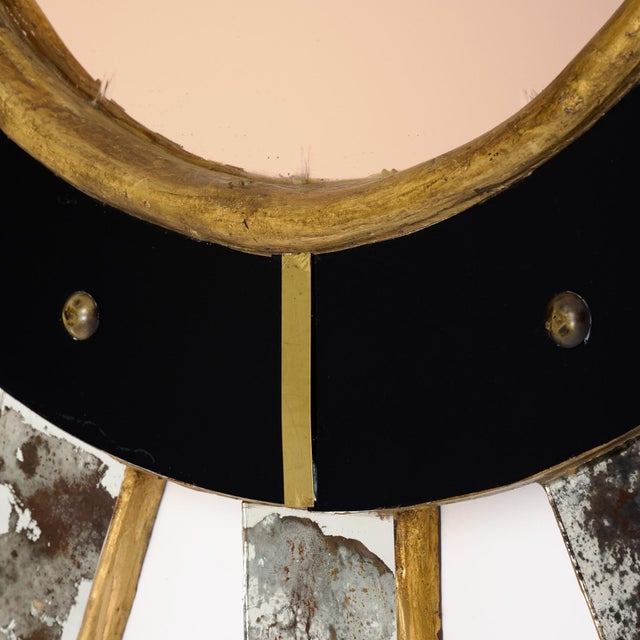 Black Spanish Modernist Sunburst Mirror in Giltwood, Black Glass and Brass, Circa 1990 For Sale - Image 8 of 9