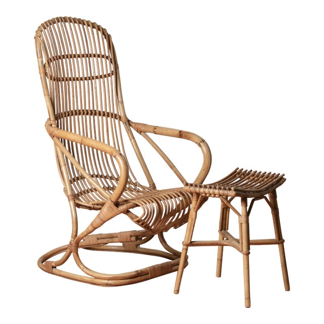 Vintage High Back Chair With Ottoman For Sale