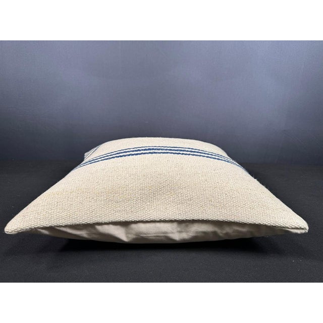 Turkish Hemp Pillow Cushion Natural Beige Blue Cushion Cover 20"x20" For Sale - Image 4 of 4