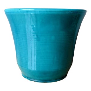 Vintage Peacock Blue Ceramic Art Planter from Accolay, 1950s For Sale