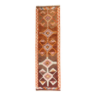 Vintage Zabihi Collection Turkish Geometric Kilim Runner - 3'5" x 11'8" For Sale