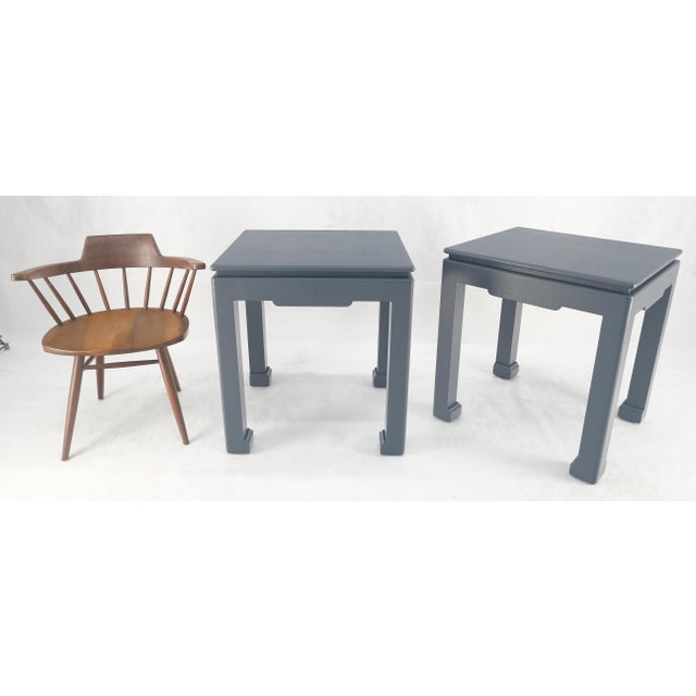 Pair 28"H Lacquered Linen Cloth Light Grey Square End Side Occasional Tables For Sale - Image 6 of 7