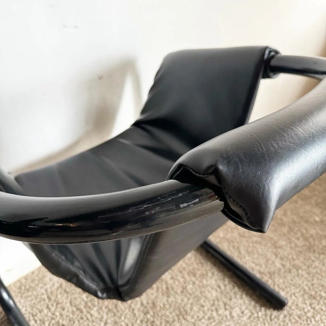 Black 1970s Black Vinyl on Black Metal Zermatt Tubular Sling Chairs Vecta For Sale - Image 8 of 10
