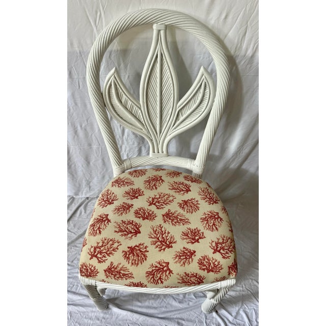 Shabby Chic Vintage Palm Beach Regency Braided Rattan Dining Chairs With Palm Leaf Motif - Newly Painted - Set of 6 For Sale - Image 3 of 11