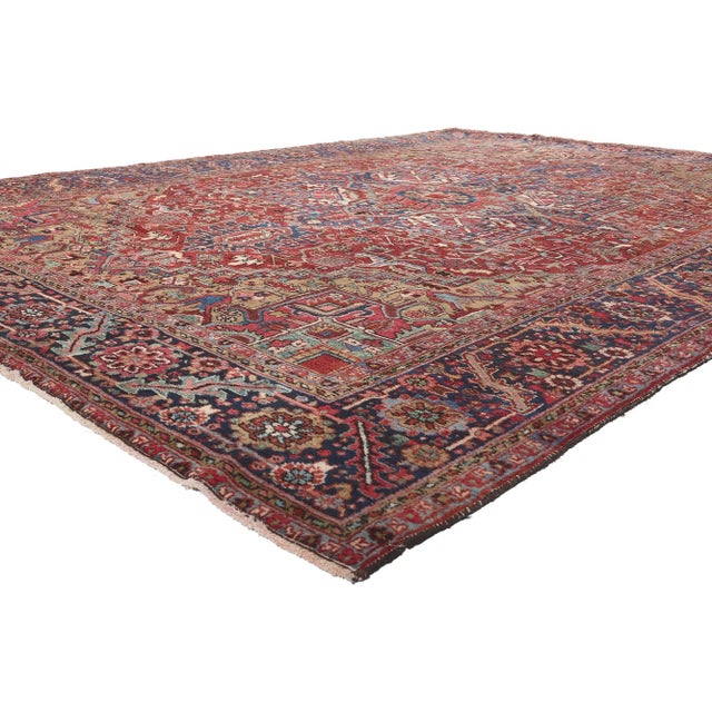 78607 Vintage Persian Heriz Rug, 09'01 x 11'11. Effortlessly chic and versatile with distinctive details and lavish...