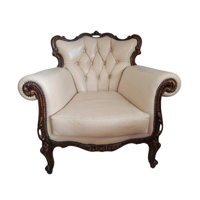 Mid-Century Modern Vintage Baroque Louis XV Buttoned Leather Chesterfield Armchair, 1980s For Sale - Image 3 of 18