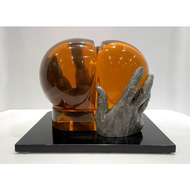 Abstract Mid 20th Century Bernard Pfreim, "The Kiss", Amber Acrylic Sculpture For Sale - Image 3 of 8
