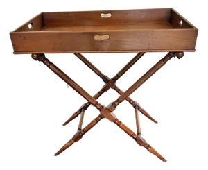 Vintage Mahogany Butler’s Tray Table With Folding X-Base | English Colonial Style Serving Stand