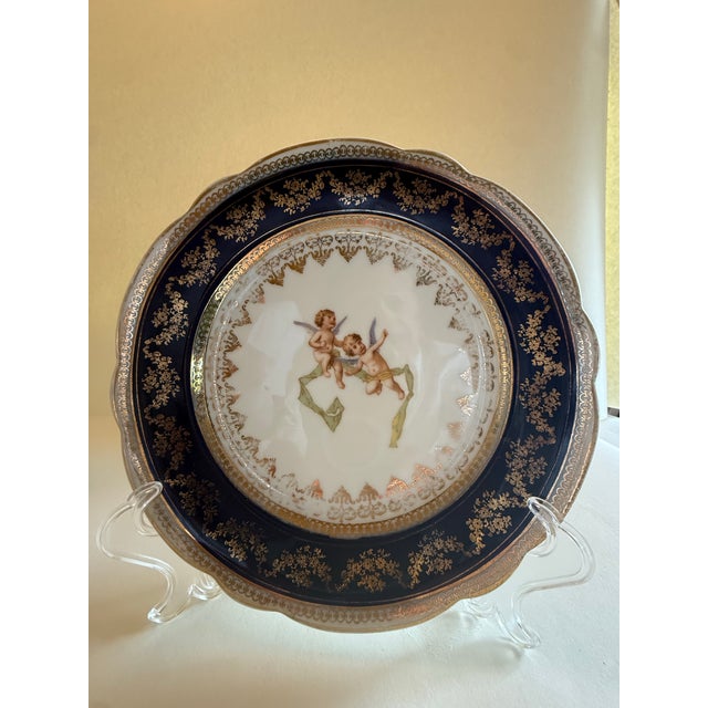 Religious Antique Victoria Carlsbad Austria Cobalt & Gilt Cherub Cabinet Plates – Set of 4 For Sale - Image 3 of 11