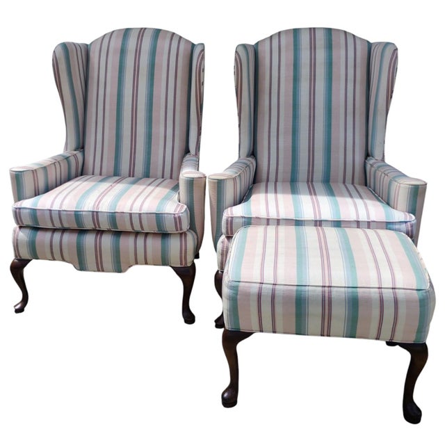 Elevate Your Space With a Pair of Ethan Allen Queen Anne Wingback Chairs, Combining Timeless American Craftsmanship With a Lively, Elegant Aesthetic. For Sale - Image 10 of 11