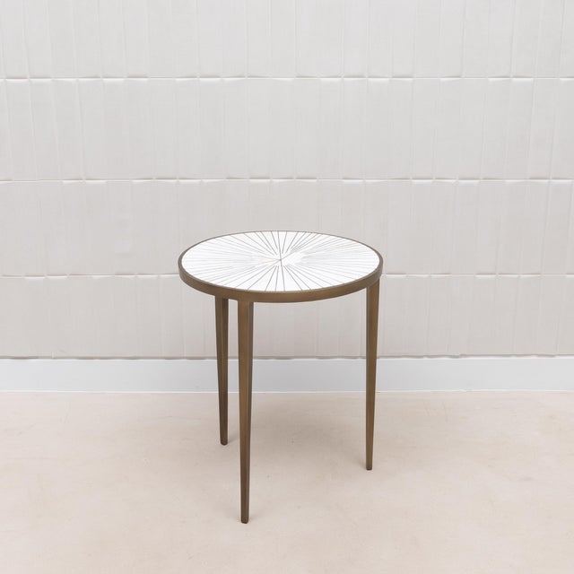 White Side Table in White Shagreen and Mother of Pearl With Bronze Patina Brass by R&y Augousti For Sale - Image 8 of 10