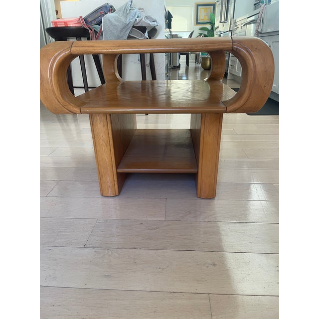 Side Table -1970s California Modern Sculptural Oak Side Table With Smoked Glass Top For Sale In Los Angeles - Image 6 of 8