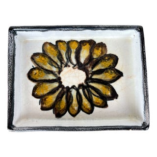 Mid-Century Modern Danish Studio Pottery Square Bowl with Flower Design from Tingkeramik, 1960s For Sale