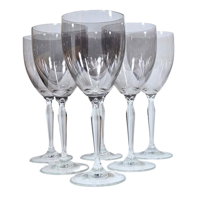 Smoky Long Stemmed Art Nouveau Goblets- Set of Six For Sale