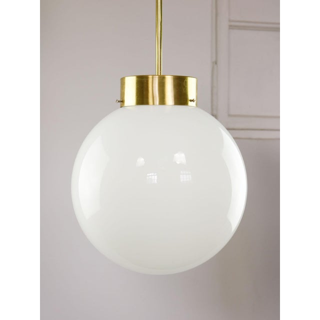 Mid-Century Italian Opaline and Brass Globe Pendant Lamp For Sale - Image 11 of 18