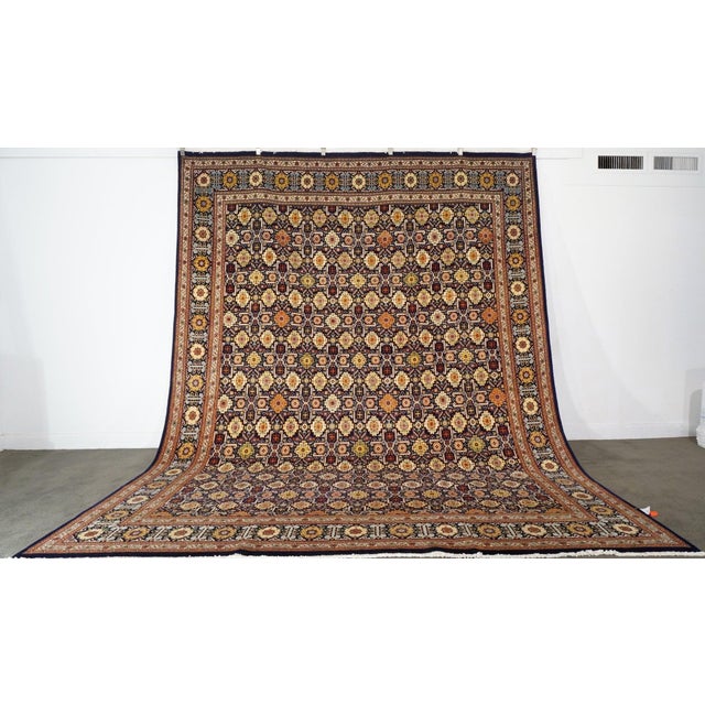 1940s Antique Persian Tabriz 10 x 12 Navy Blue, Yellow, Brown & Ivory Handmade Area Rug #9902234 For Sale - Image 5 of 6