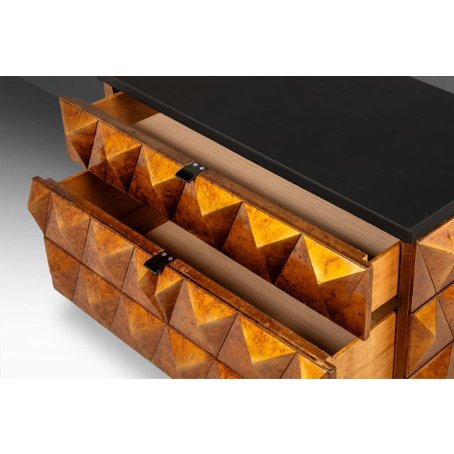 Set of Two (2) Futuristic Brutalist Italian Modern Sculptural Diamond Faced End Tables With Leather Tops, Italy, C. 1970s For Sale - Image 13 of 18