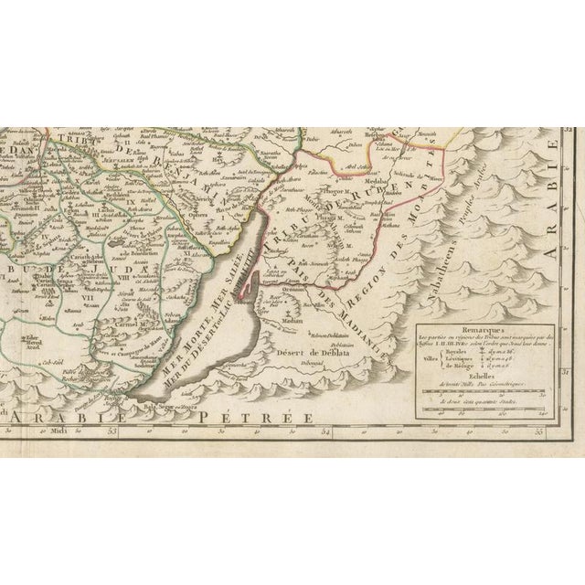 Paper Antique French Map of the Holy Land with Twelve Tribes of Israel, 1750s For Sale - Image 7 of 11