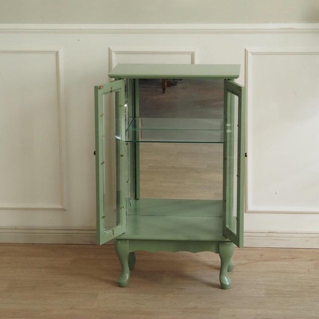 Small Display Cabinet in Pastel Green with Mirrored Back Panel For Sale - Image 11 of 16