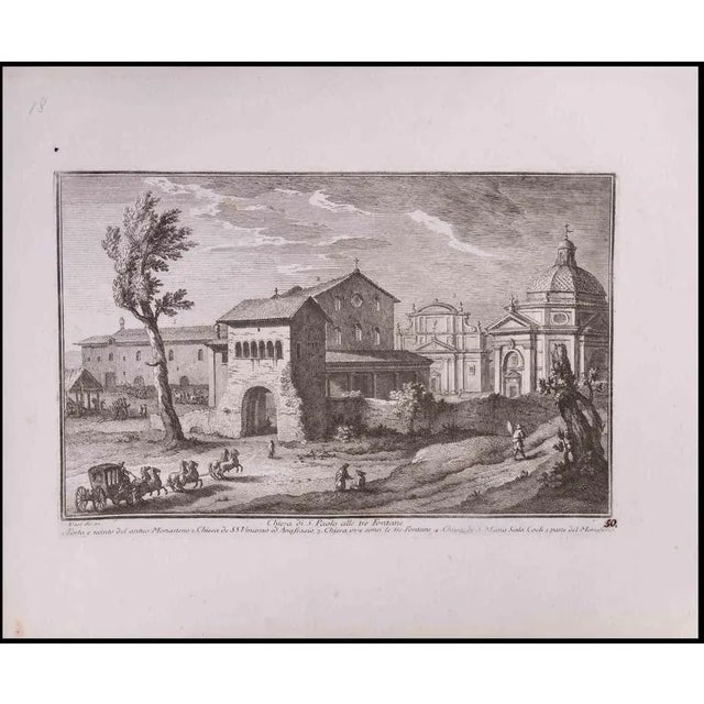 Chiesa di S. Paolo alle Tre Fontane is an original black and white etching of the Late 18th century realized by Giuseppe...