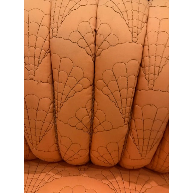 Art Deco Salmon Pink Upholstered Love Seat With Seashell Motif For Sale - Image 9 of 13