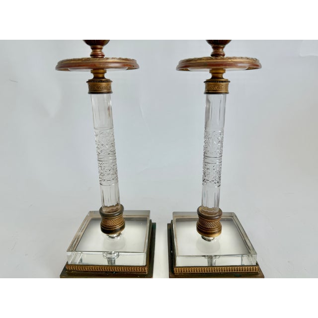 19th C French Restoration Gilt Bronze & Cut Crystal Candlesticks - A Pair For Sale - Image 9 of 13