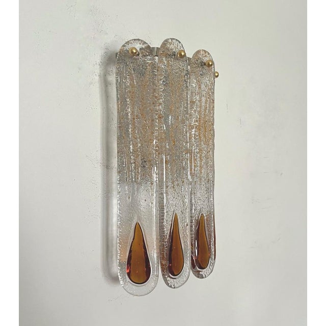 Boho Chic Italian Amber Murano Glass Wall Sconces from Mazzega, 1970s, Set of 2 For Sale - Image 3 of 12
