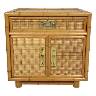 Vintage Faux Bamboo Wicker Nightstand For Sale