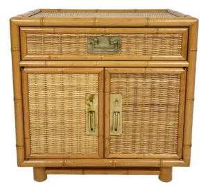 Vintage Faux Bamboo Wicker Nightstand