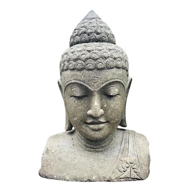 Vintage Stone Garden Buddha Bust Statue For Sale In Los Angeles - Image 6 of 6