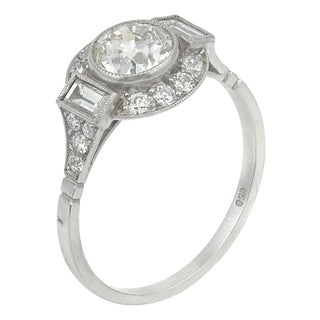 Art Deco Style Diamond Platinum Engagement Ring, Size 7 For Sale